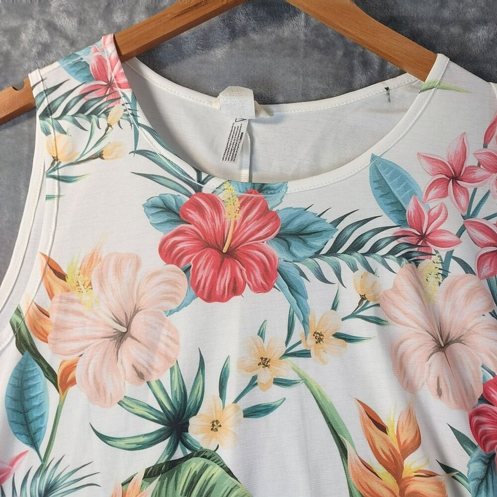 Brittany Black Womens Tank Top M White Floral Tropical Asymmetrical Hem Vacation - Picture 4 of 9